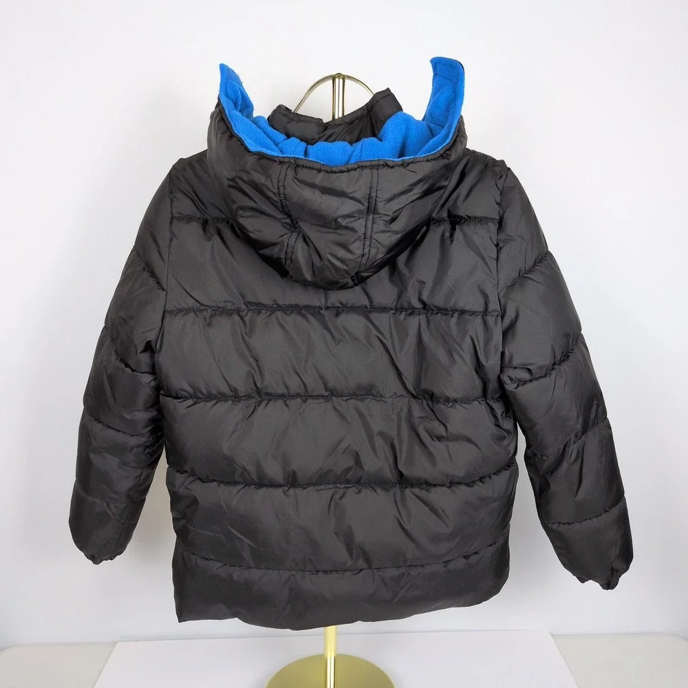 Perry Ellis Boy 14/16 Puffer Jacket Black Blue Fleece Lined Hooded Winter Coat